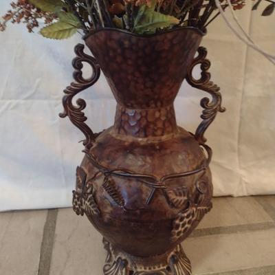 Metal Vase with Artificial Flower Arrangement