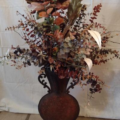 Metal Vase with Artificial Flower Arrangement