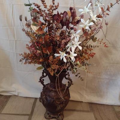 Metal Vase with Artificial Flower Arrangement