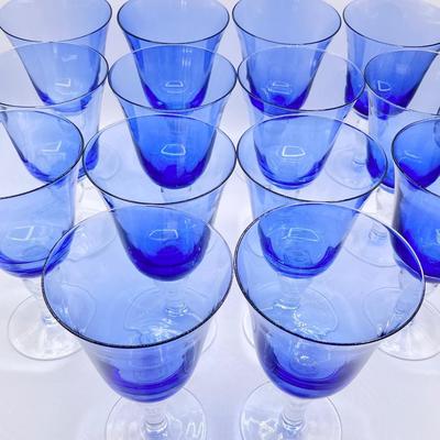 Fourteen (14) ~ Royal Blue Stemmed Water Goblets