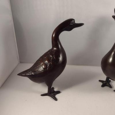 Pair of Japanese Metal Duck Figures