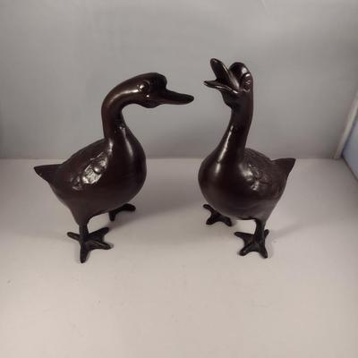 Pair of Japanese Metal Duck Figures