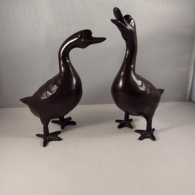 Pair of Japanese Metal Duck Figures