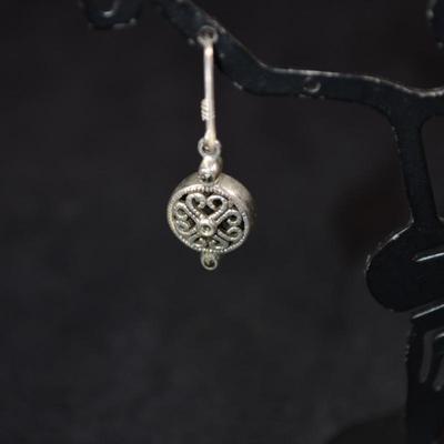 925 Sterling with Marcasite Filigree Drop Earrings 4.2g