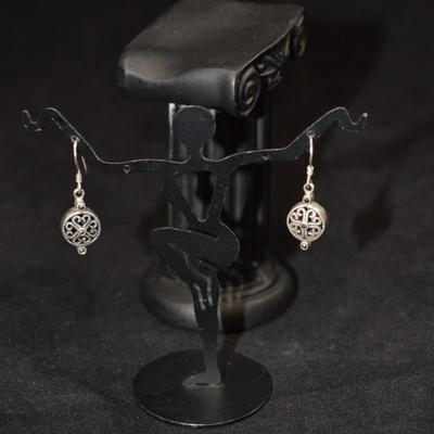 925 Sterling with Marcasite Filigree Drop Earrings 4.2g