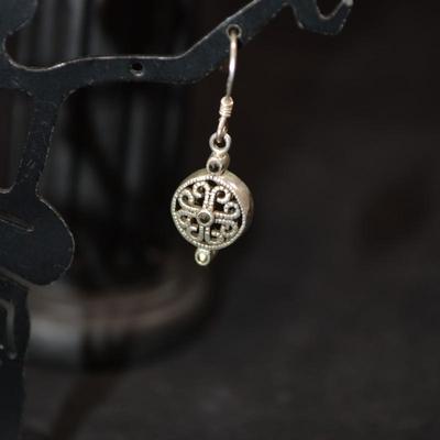 925 Sterling with Marcasite Filigree Drop Earrings 4.2g