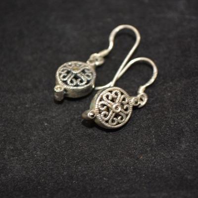 925 Sterling with Marcasite Filigree Drop Earrings 4.2g