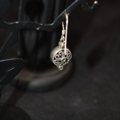 925 Sterling with Marcasite Filigree Drop Earrings 4.2g