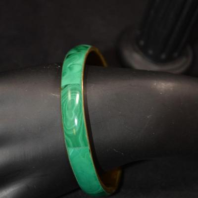 Brass & Malachite Heavy Bangle Bracelet 8"