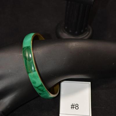 Brass & Malachite Heavy Bangle Bracelet 8"