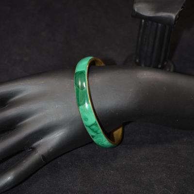 Brass & Malachite Heavy Bangle Bracelet 8"