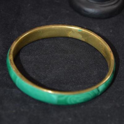Brass & Malachite Heavy Bangle Bracelet 8"