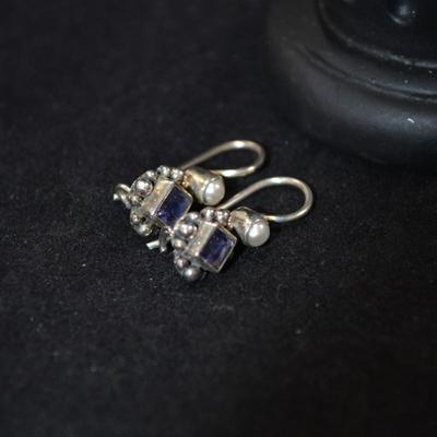 925 Sterling Earrings with Amethyst + Cultured Pearl 3.1g