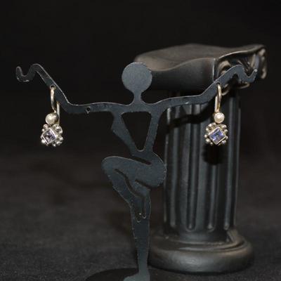 925 Sterling Earrings with Amethyst + Cultured Pearl 3.1g