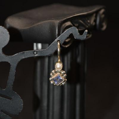 925 Sterling Earrings with Amethyst + Cultured Pearl 3.1g