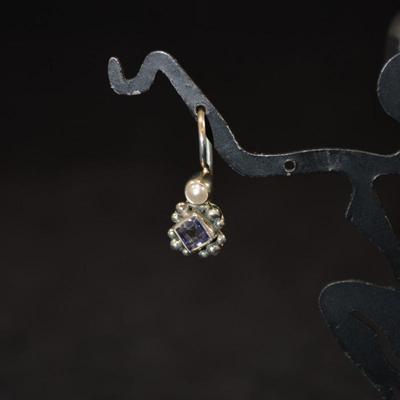 925 Sterling Earrings with Amethyst + Cultured Pearl 3.1g