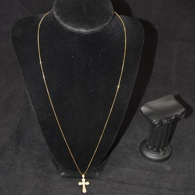 14K Gold Box Chain 22.5" with 14k Gold Cross Pendant 2.9g