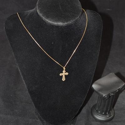 14K Gold Box Chain 22.5" with 14k Gold Cross Pendant 2.9g