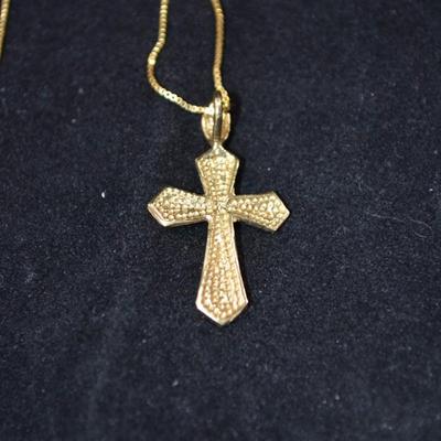14K Gold Box Chain 22.5" with 14k Gold Cross Pendant 2.9g