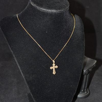 14K Gold Box Chain 22.5" with 14k Gold Cross Pendant 2.9g