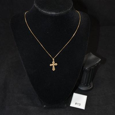14K Gold Box Chain 22.5" with 14k Gold Cross Pendant 2.9g