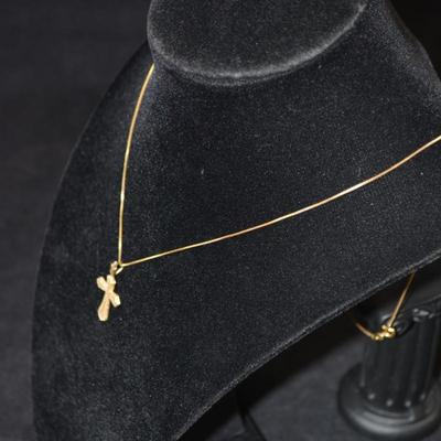 14K Gold Box Chain 22.5" with 14k Gold Cross Pendant 2.9g