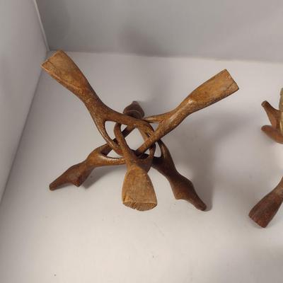 Pair of Gilt Finish Orbs on Intertwined Wooden Twig Stands