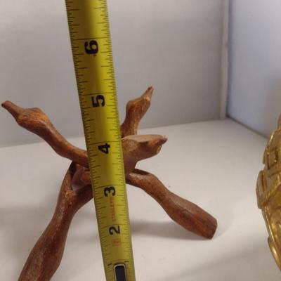 Pair of Gilt Finish Orbs on Intertwined Wooden Twig Stands