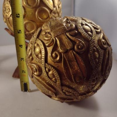 Pair of Gilt Finish Orbs on Intertwined Wooden Twig Stands
