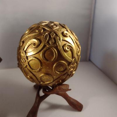 Pair of Gilt Finish Orbs on Intertwined Wooden Twig Stands