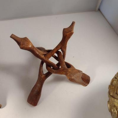 Pair of Gilt Finish Orbs on Intertwined Wooden Twig Stands