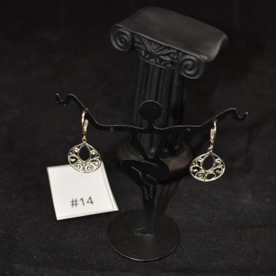 925 Sterling Floral Filigree Drop Earrings 2.2g