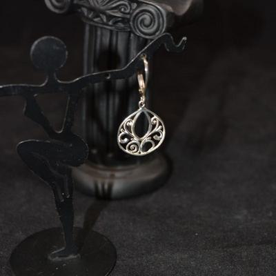 925 Sterling Floral Filigree Drop Earrings 2.2g
