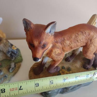 Pair of Ceramic Fox Wildlife Statuettes Red Fox by Andrea