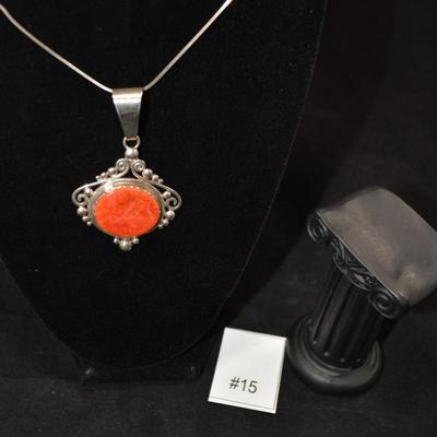 925 Sterling Jasper Pendant with 925 Box Chain 30" - 23.0g