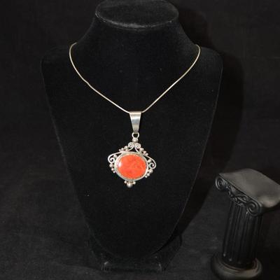 925 Sterling Jasper Pendant with 925 Box Chain 30" - 23.0g