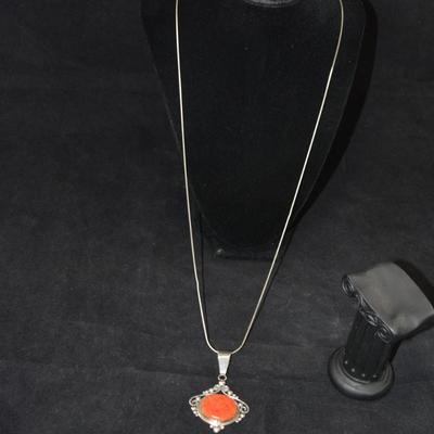 925 Sterling Jasper Pendant with 925 Box Chain 30" - 23.0g