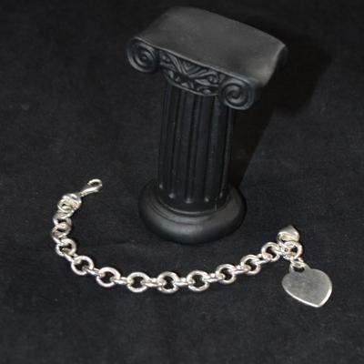 925 Sterling Charm Bracelet with 925 Sterling Heart Charm 7.25" - 17.5g