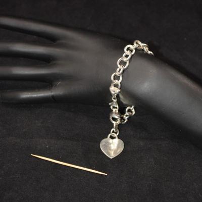 925 Sterling Charm Bracelet with 925 Sterling Heart Charm 7.25" - 17.5g