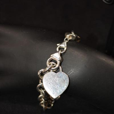 925 Sterling Charm Bracelet with 925 Sterling Heart Charm 7.25" - 17.5g