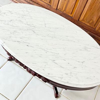 PELHAM SHELL & LECKIE ~ Solid Mahogany Rose Carrara Marble Top Coffee Table