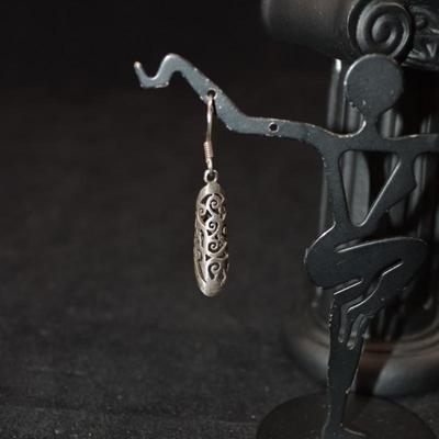 925 Sterling Cylinder Filigree Drop Earrings 2.8g