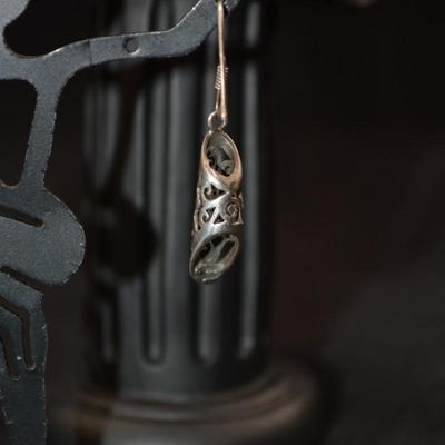 925 Sterling Cylinder Filigree Drop Earrings 2.8g