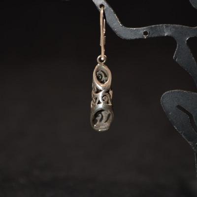 925 Sterling Cylinder Filigree Drop Earrings 2.8g