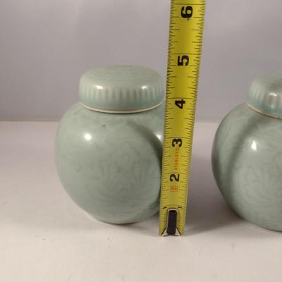 Pair of Glazed Ceramic Ginger Jars with Lids