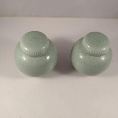 Pair of Glazed Ceramic Ginger Jars with Lids