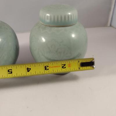 Pair of Glazed Ceramic Ginger Jars with Lids