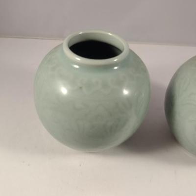 Pair of Glazed Ceramic Ginger Jars with Lids