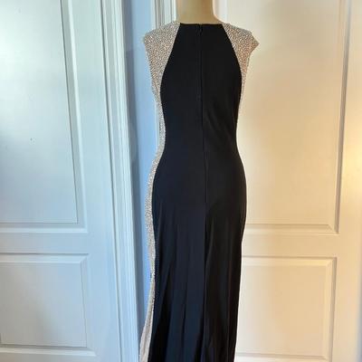 Xscape Women's Black/Beige Rhinestone Illusion Gown Sz 4