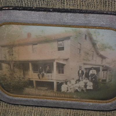 Antique Framed Family Photo in Curved Convex Glass AS IS 22.25"x14.25"